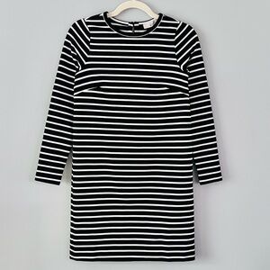 LOFT Striped Petite Mini Dress | XXSP | Long Sleeve | Black & White